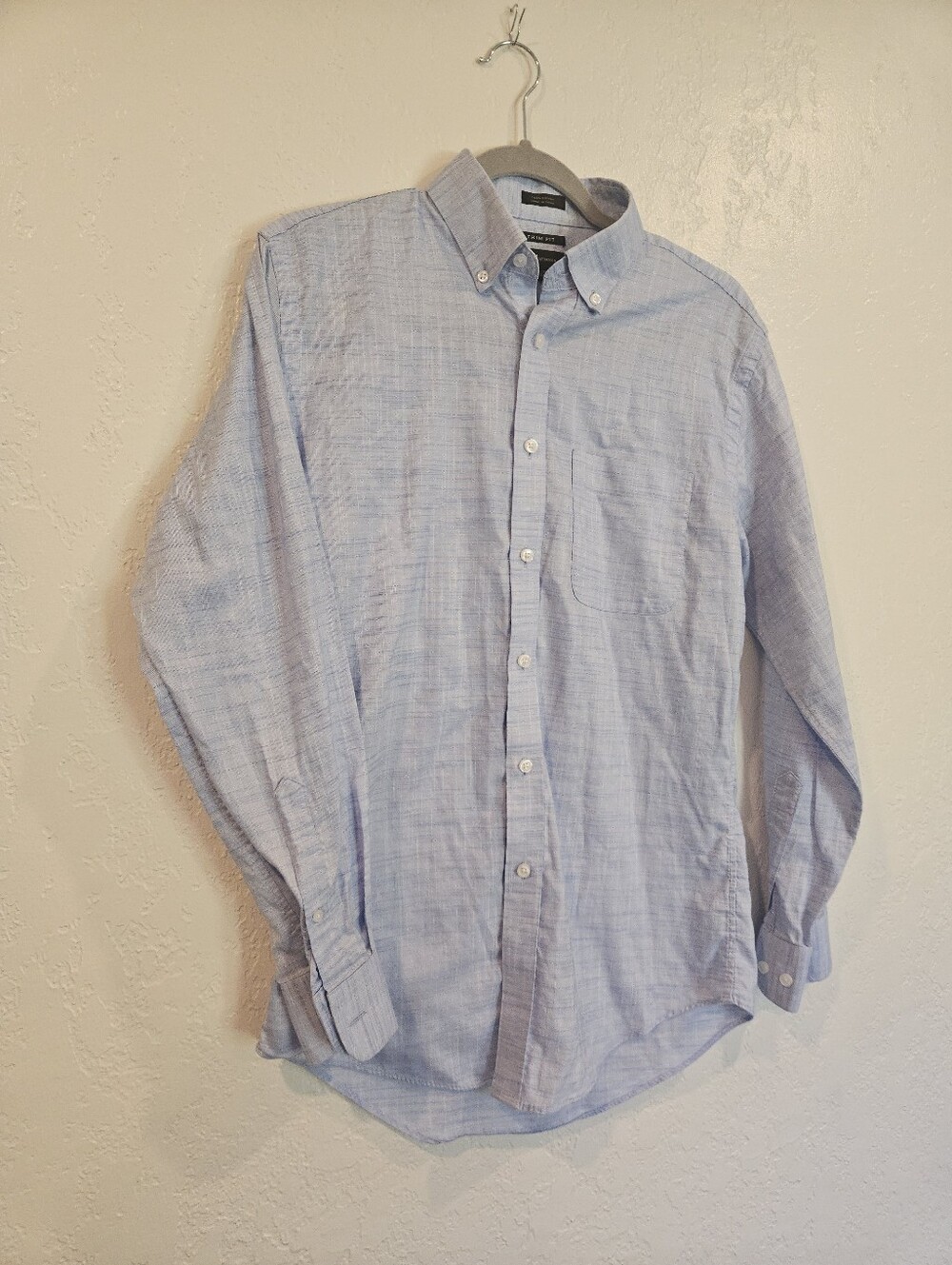 Neiman Marcus Men's Trim-Fit Blue Long-Sleeve Dress Shirt 100% Cotton 15 32/33.